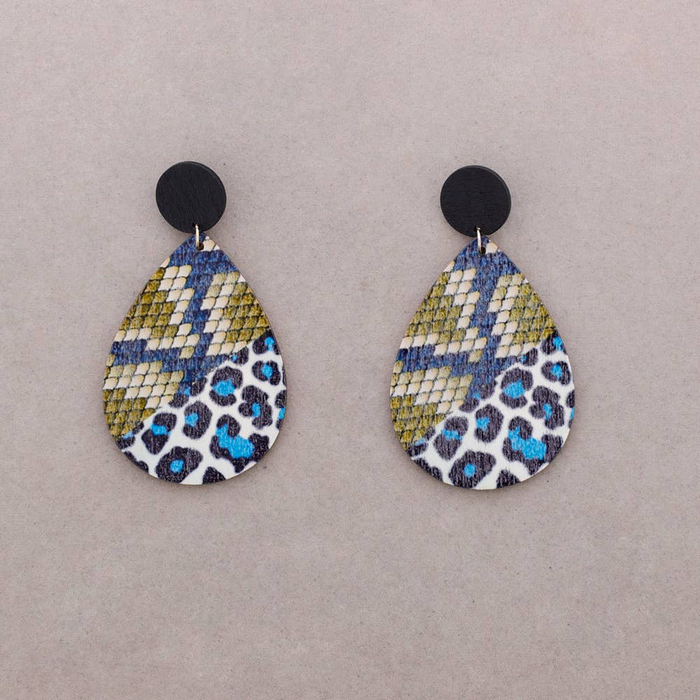 Pendientes Colgante Gota Madera Animal Print