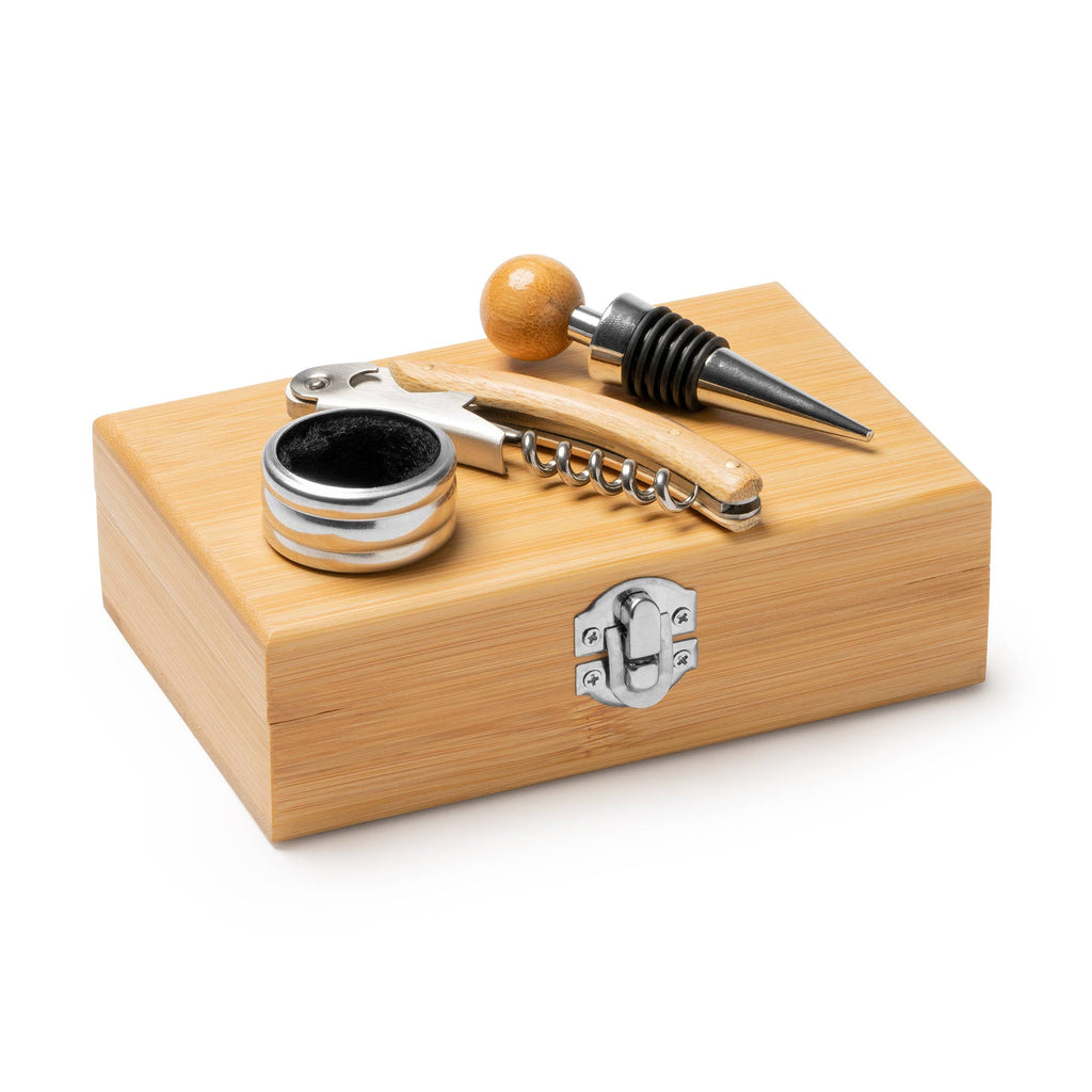 Set de 3 piezas de vino en caja de bambu