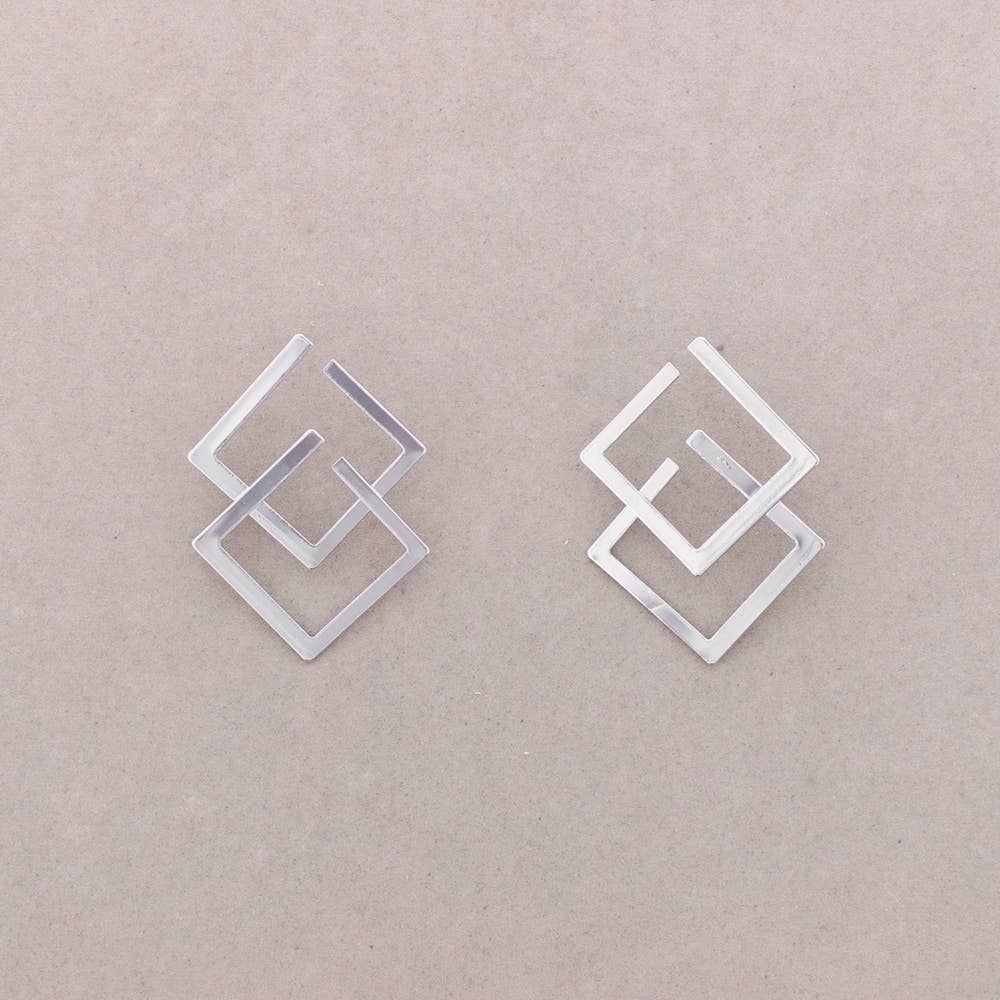 Pendientes Presion Doble Cuadrado Metal