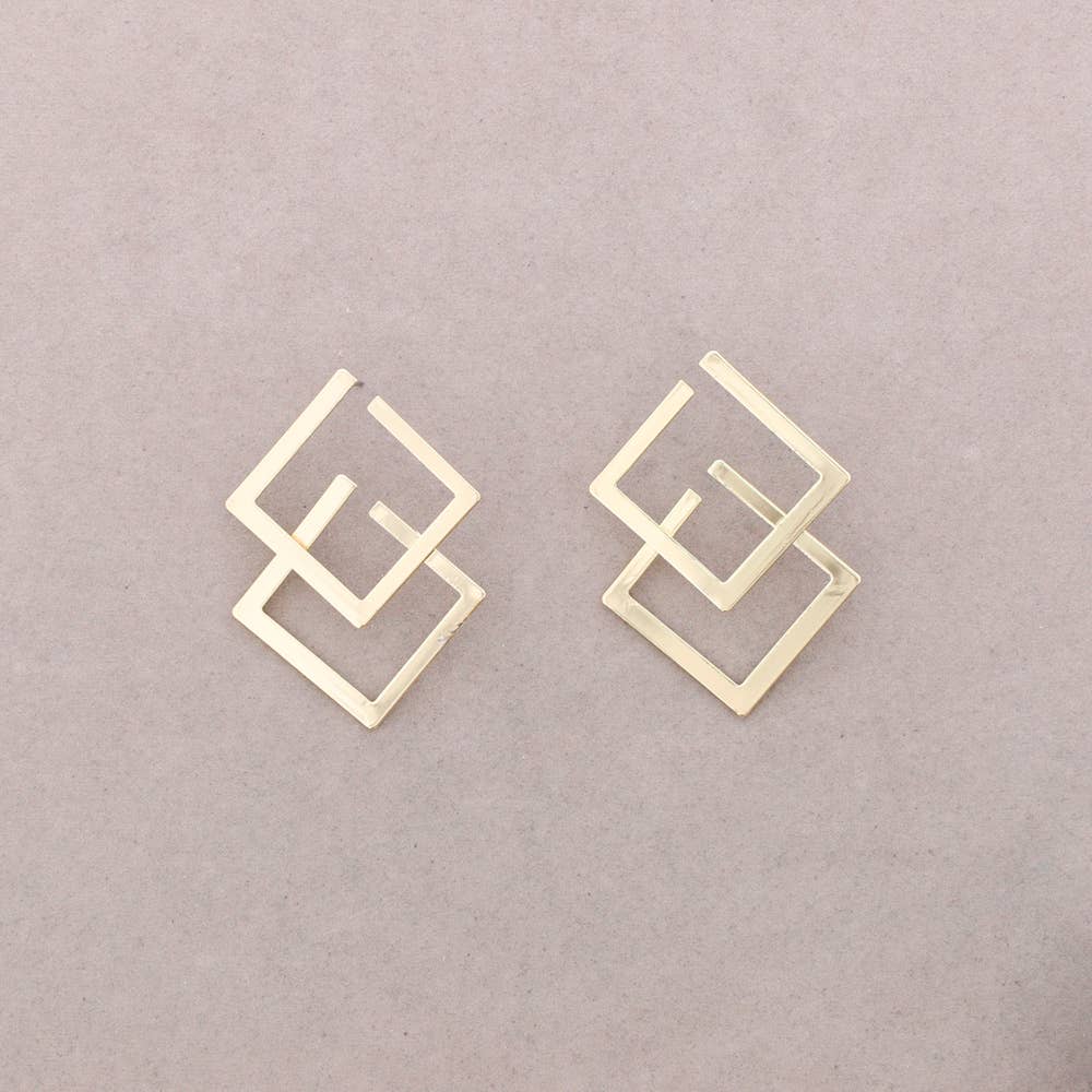 Pendientes Presion Doble Cuadrado Metal