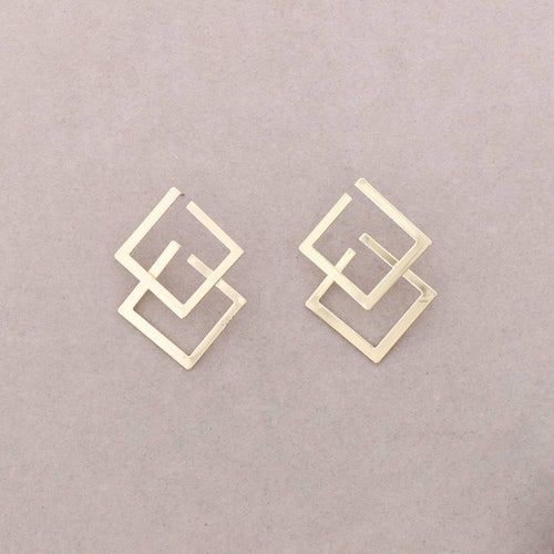 Pendientes Presion Doble Cuadrado Metal