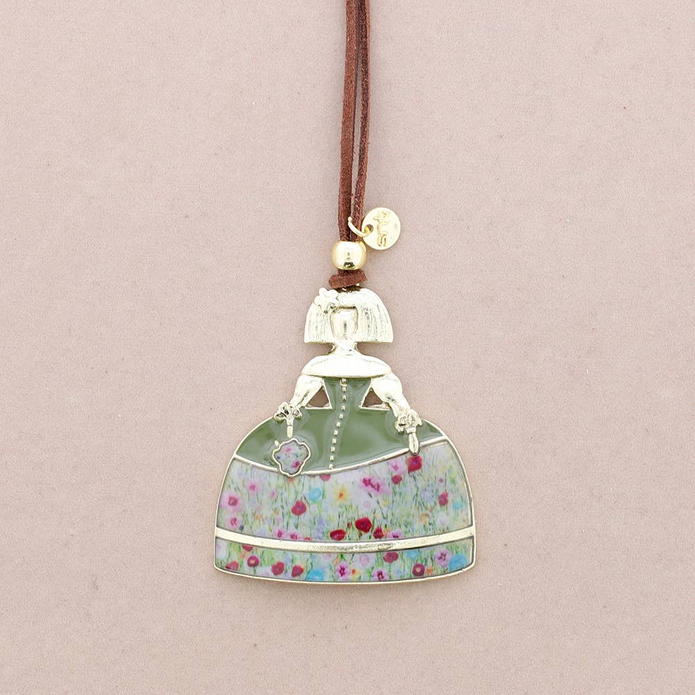 Collar Largo Colgante Menina Metal Esmalte