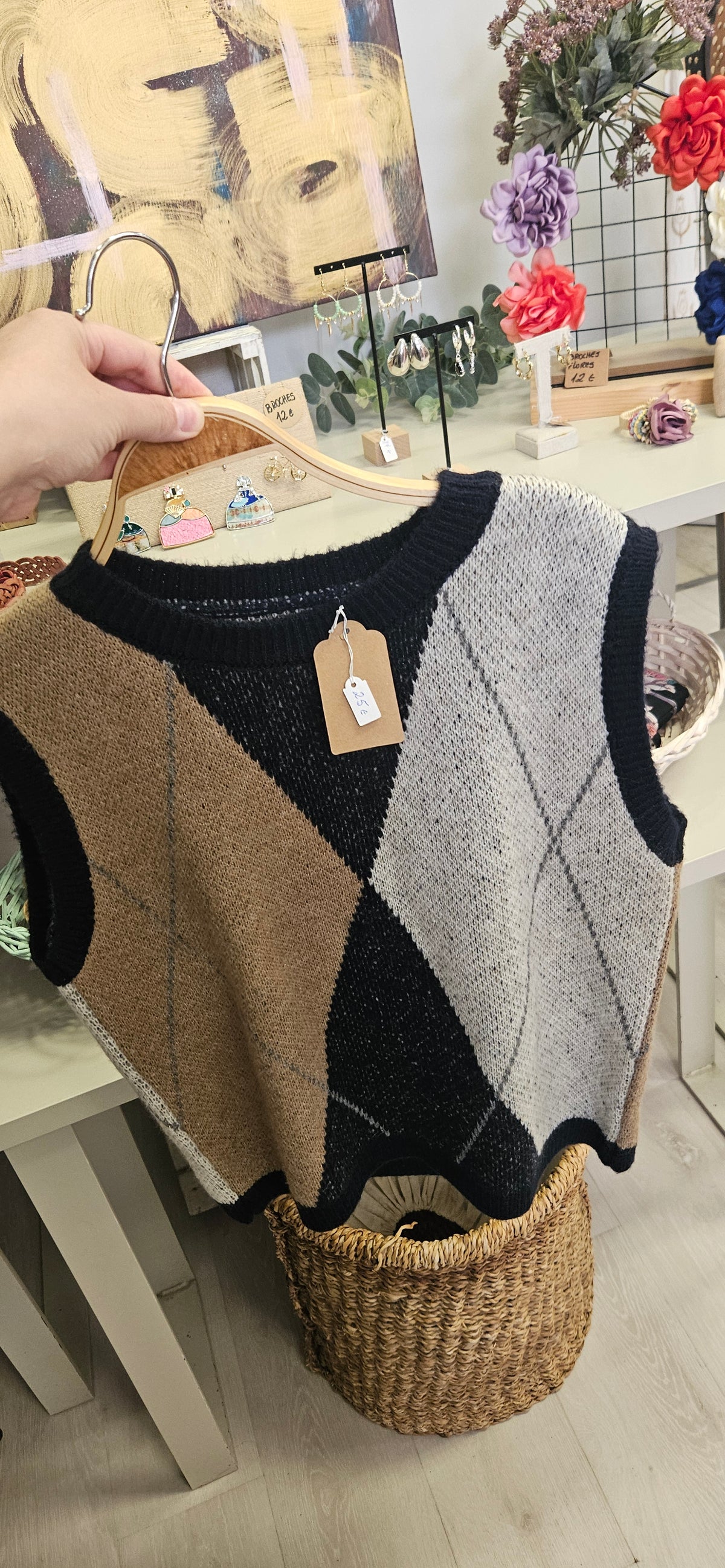 Chaleco de Punto Jacquard Patrón Clásico de Rombos Argyle.