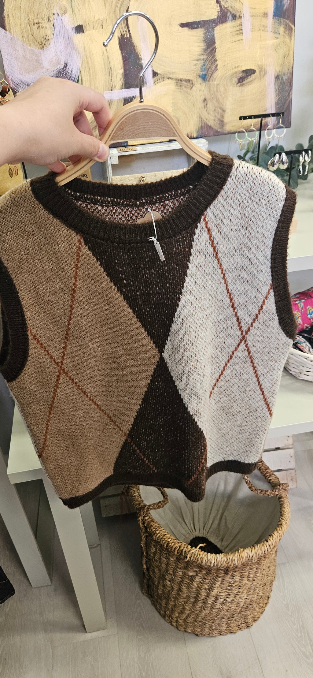 Chaleco de Punto Jacquard Patrón Clásico de Rombos Argyle.