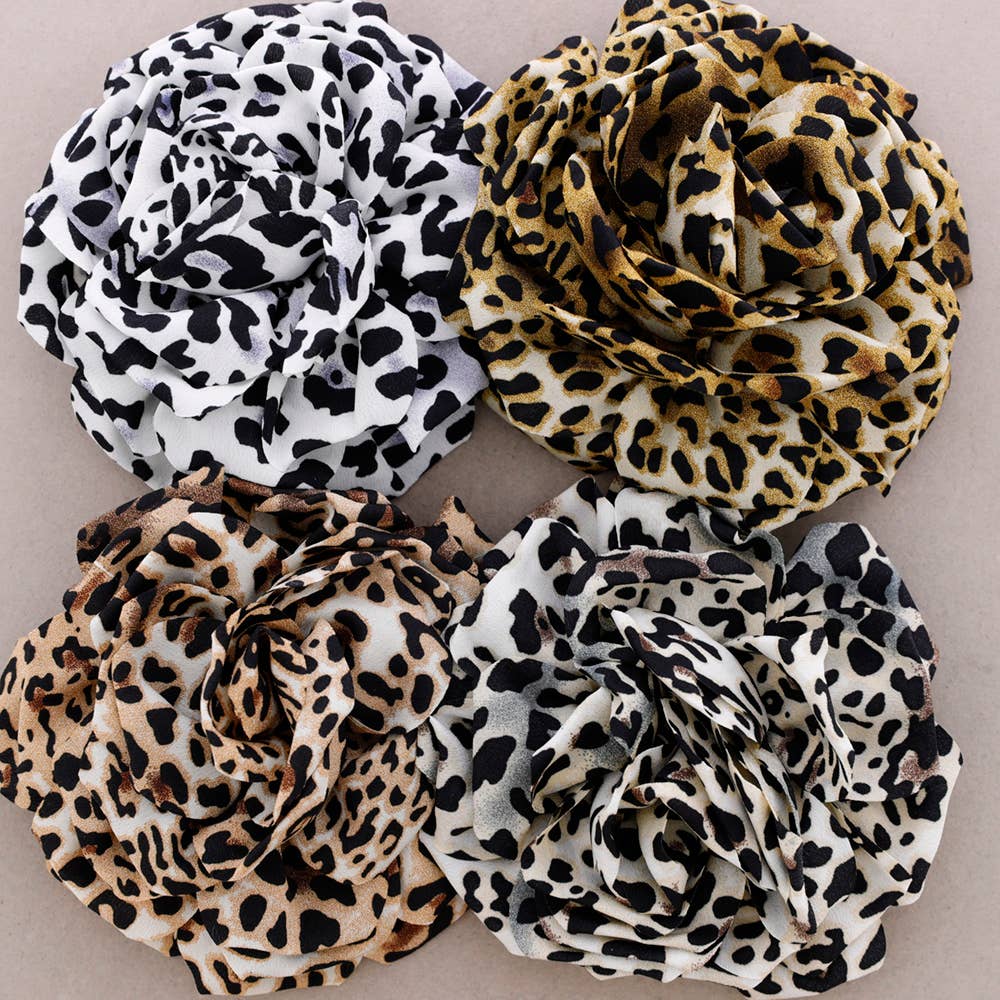Broche Flor Tela Estampada Leopardo 15cm