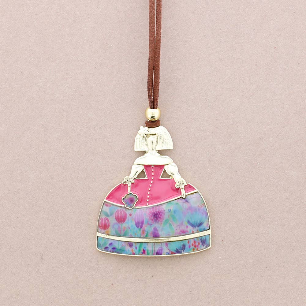 Collar Largo Colgante Menina Metal Esmalte