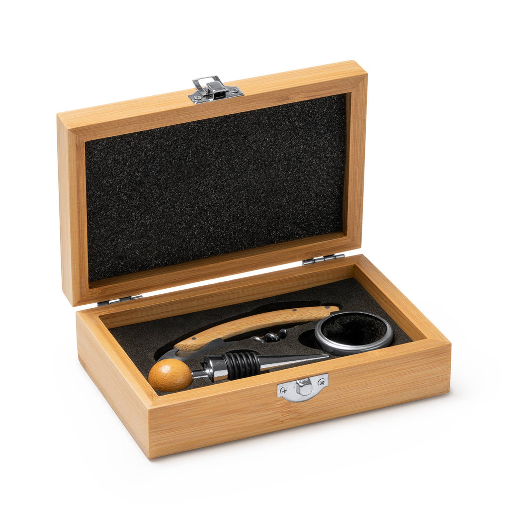 Set de 3 piezas de vino en caja de bambu