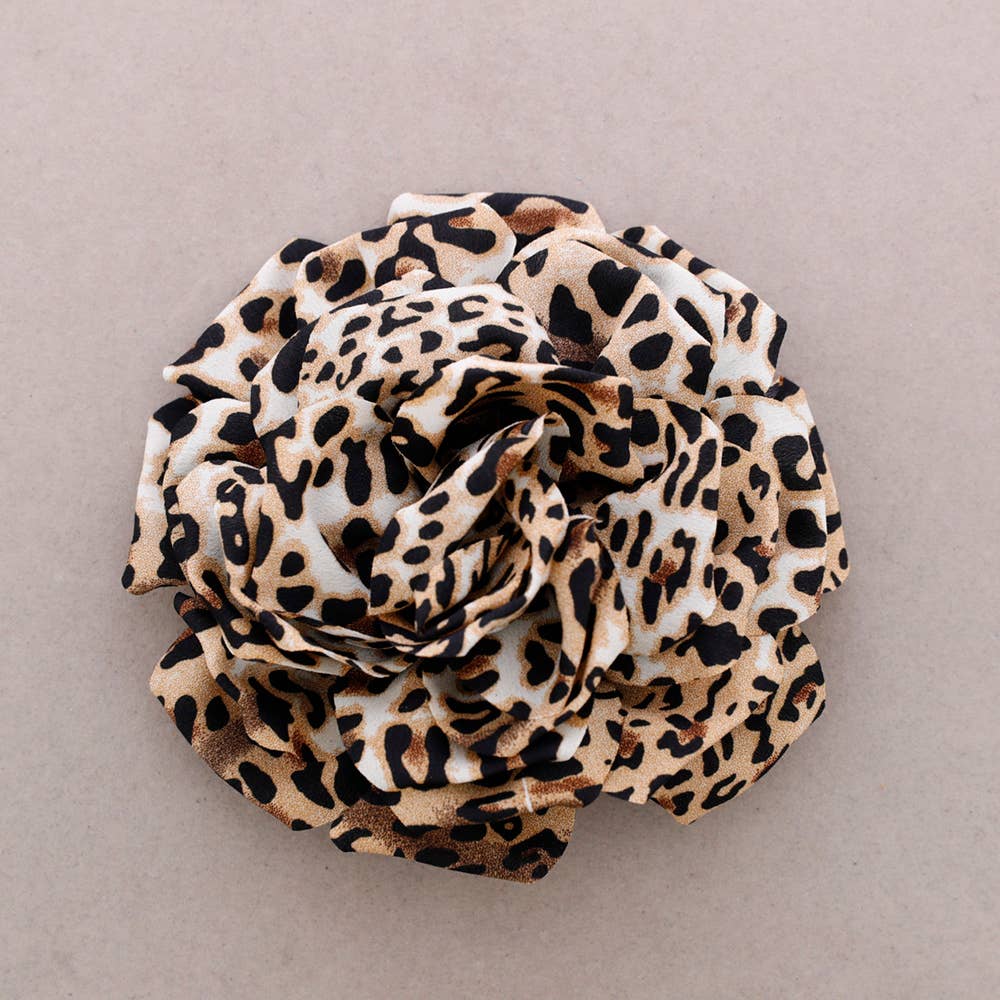 Broche Flor Tela Estampada Leopardo 15cm