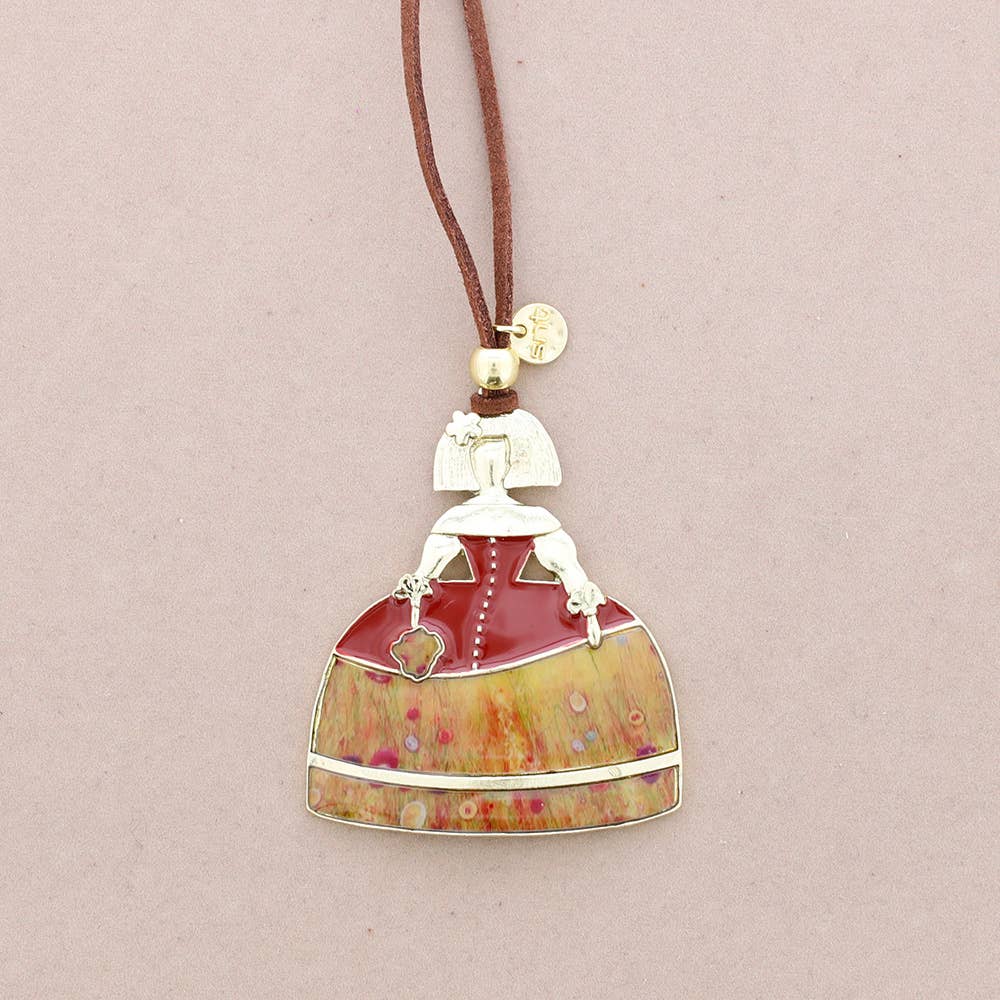 Collar Largo Colgante Menina Metal Esmalte
