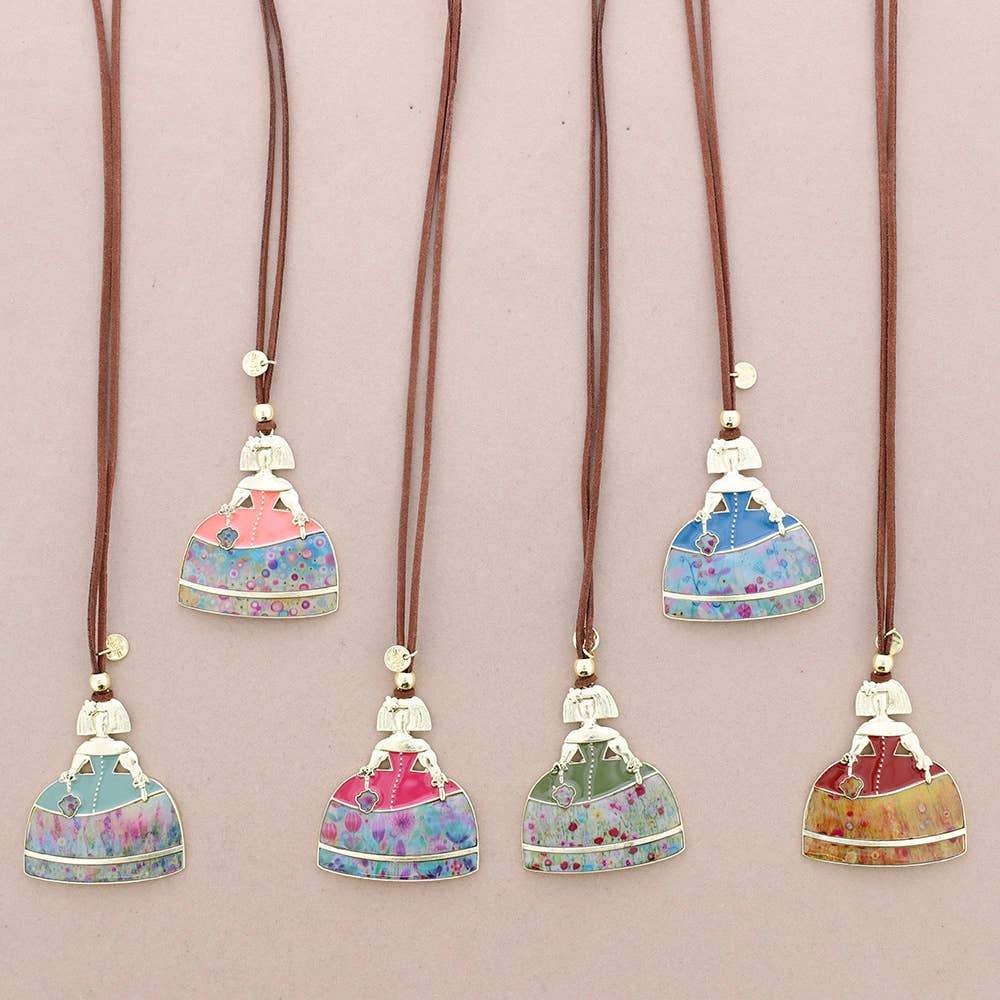 Collar Largo Colgante Menina Metal Esmalte