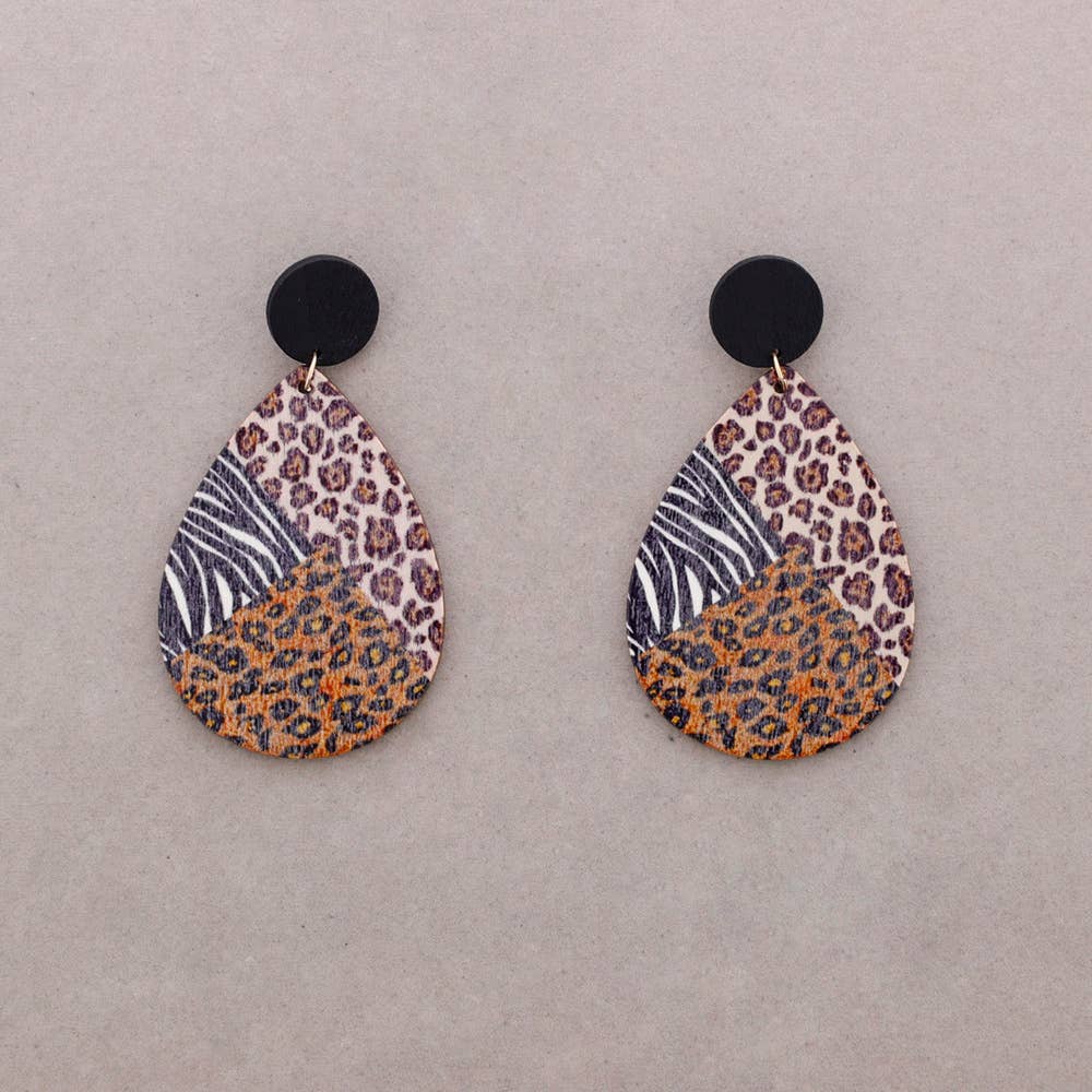 Pendientes Colgante Gota Madera Animal Print