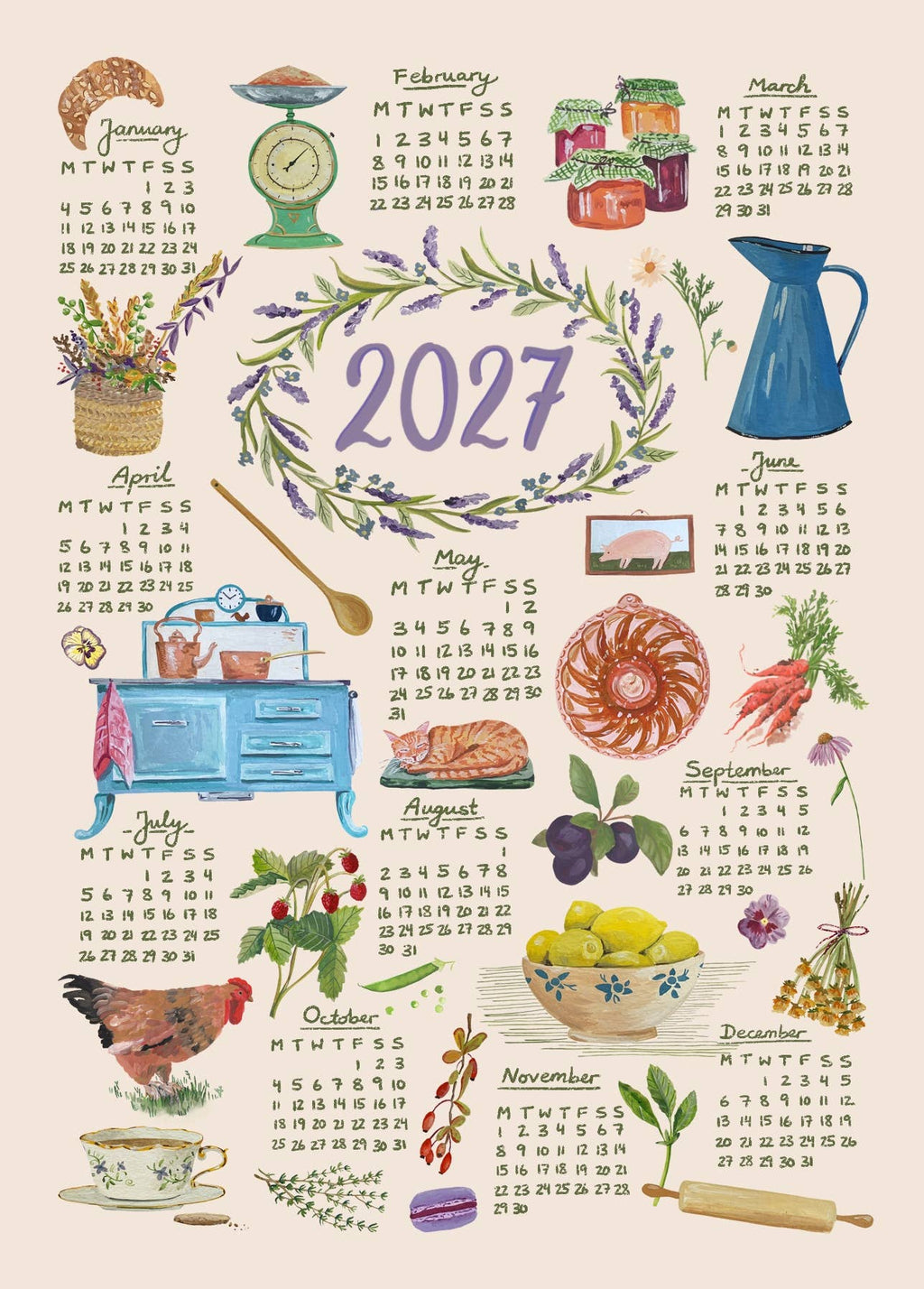 Paño de cocina - Calendario 2027 "Cocina campestre"
