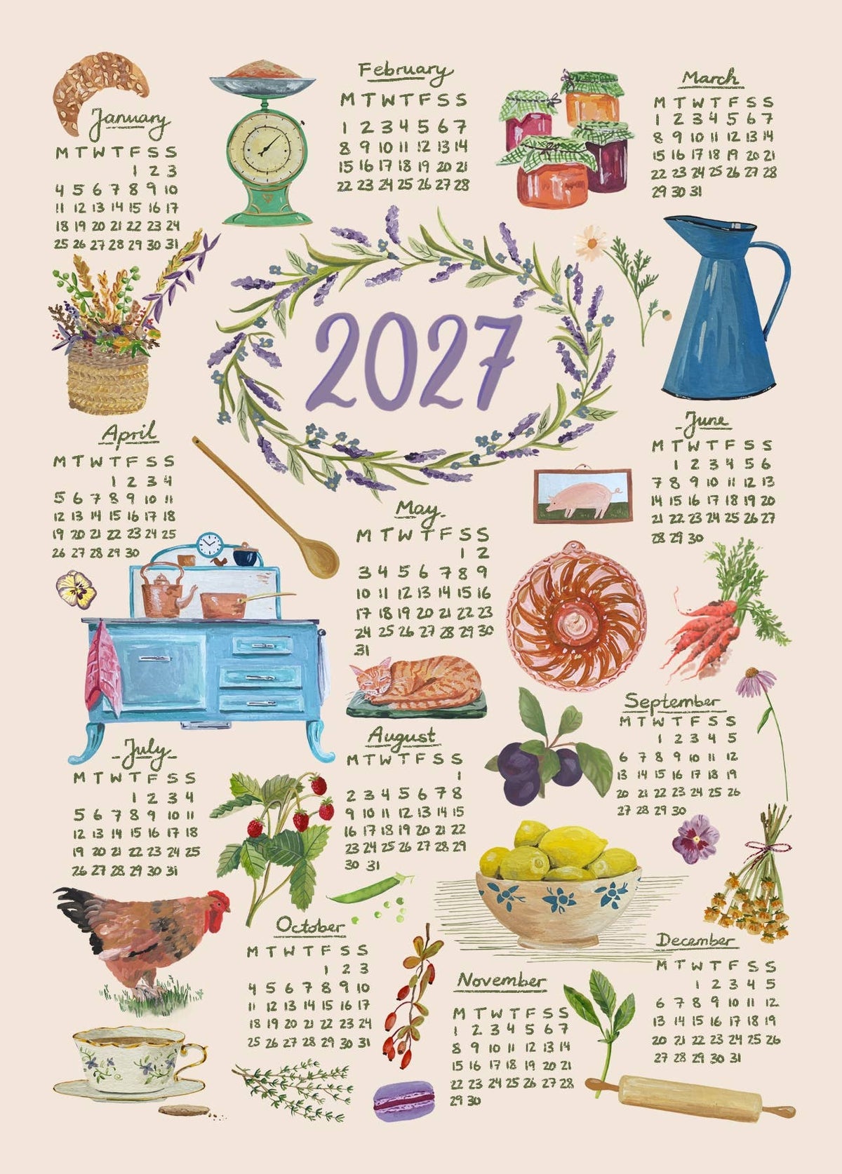 Paño de cocina - Calendario 2027 "Cocina campestre"