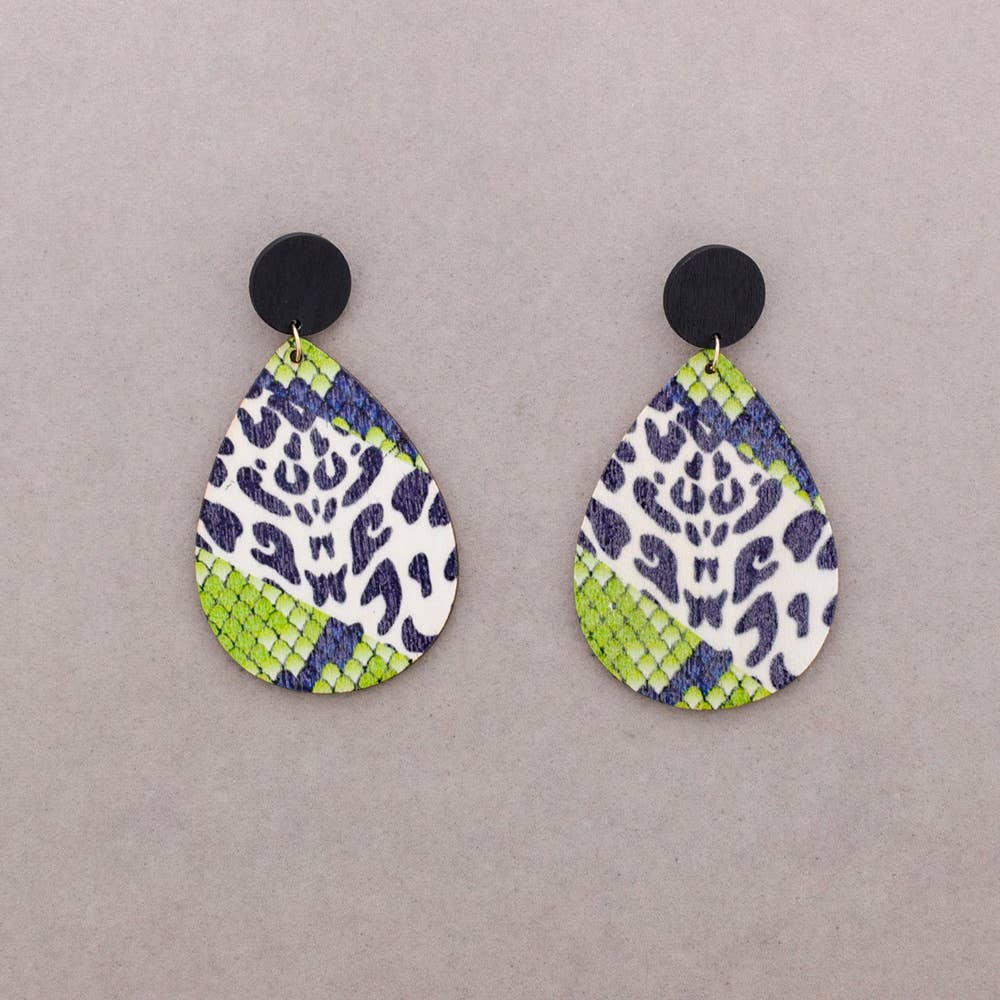 Pendientes Colgante Gota Madera Animal Print