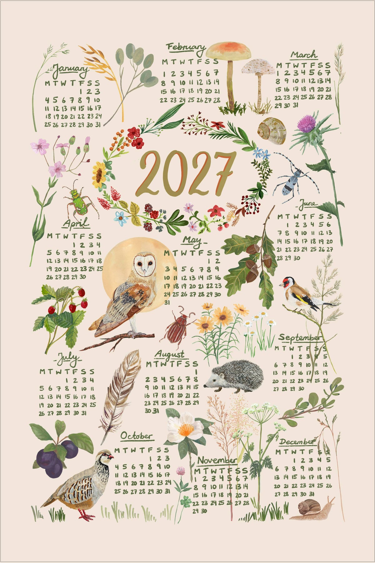 Paño de cocina - Calendario 2027 "En el bosque"