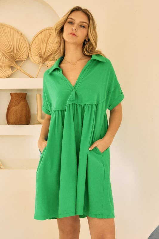 Minivestido liso con cuello en V