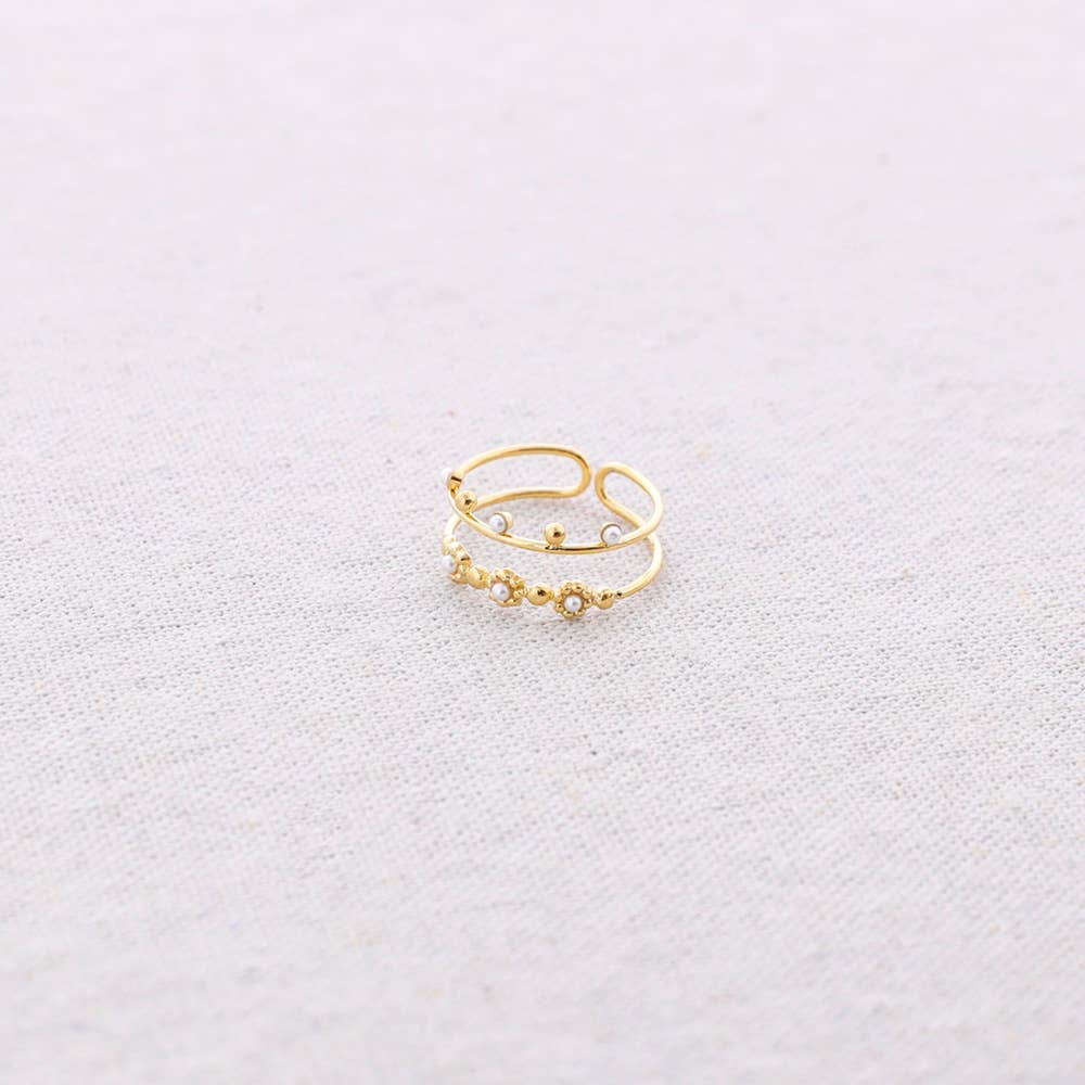 Anillo Acero Doble Tira Cuentas