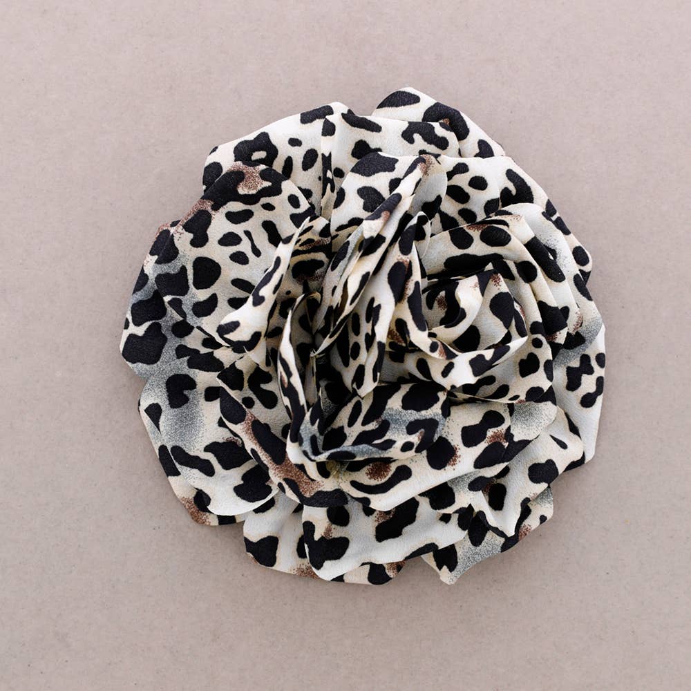 Broche Flor Tela Estampada Leopardo 15cm