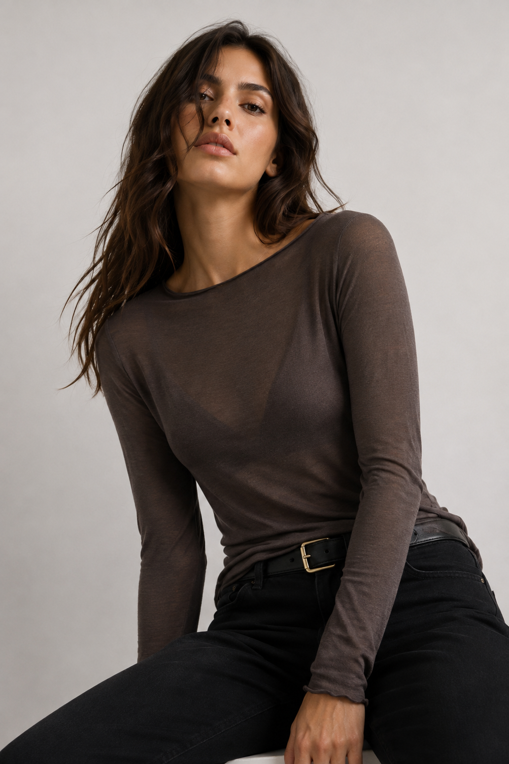 Jersey de punto fino con cuello barco talla regular