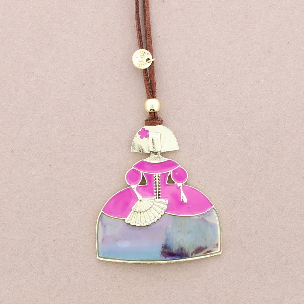 Collar Largo Colgante Menina Metal Esmalte