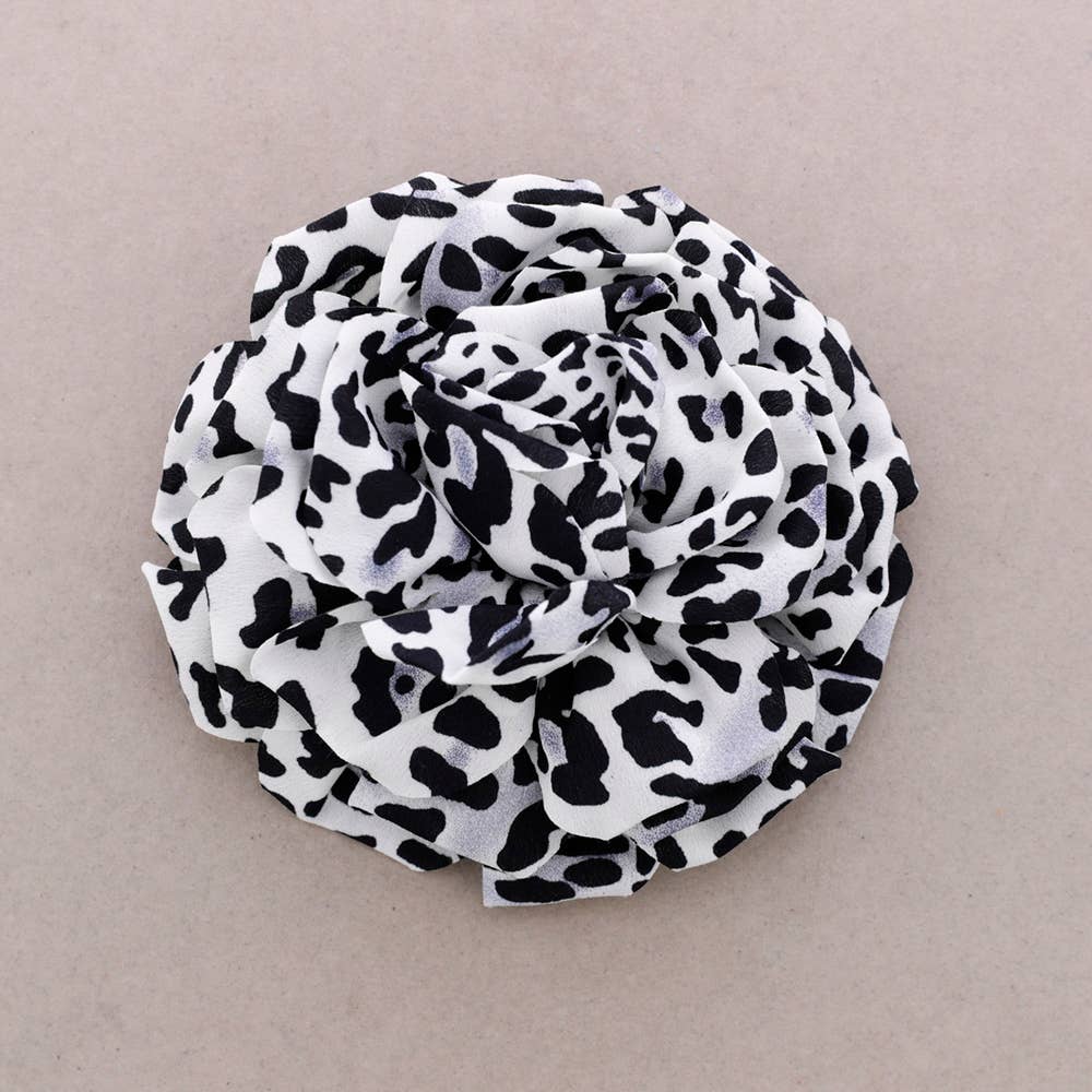 Broche Flor Tela Estampada Leopardo 15cm