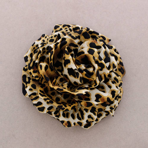 Broche Flor Tela Estampada Leopardo 15cm