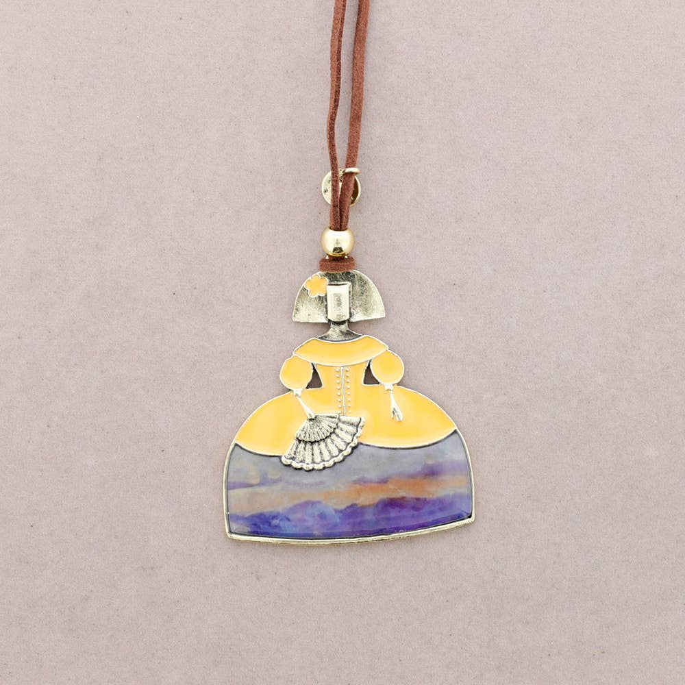 Collar Largo Colgante Menina Metal Esmalte