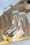 🌷 Calcetines medias transparentes con tulipanes bordados 🌷