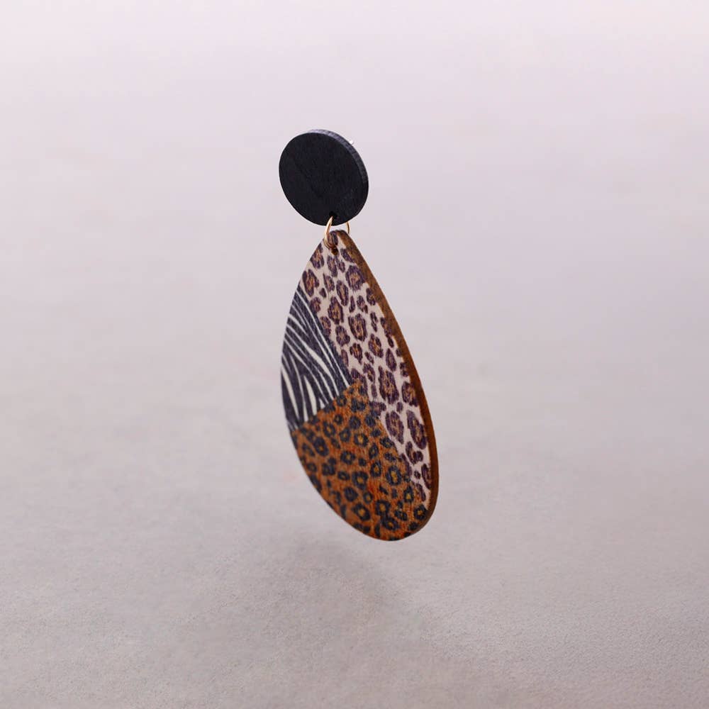 Pendientes Colgante Gota Madera Animal Print