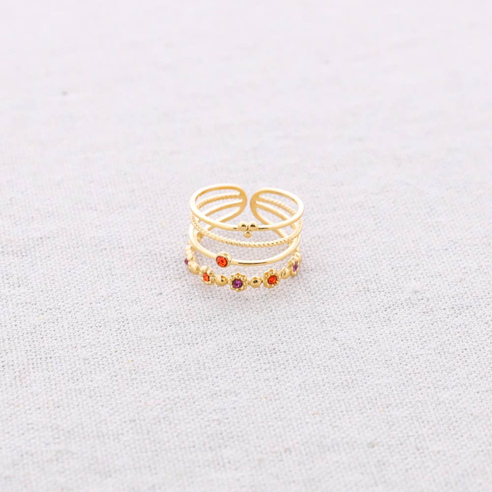Anillo Acero cuatro Tiras Cuentas