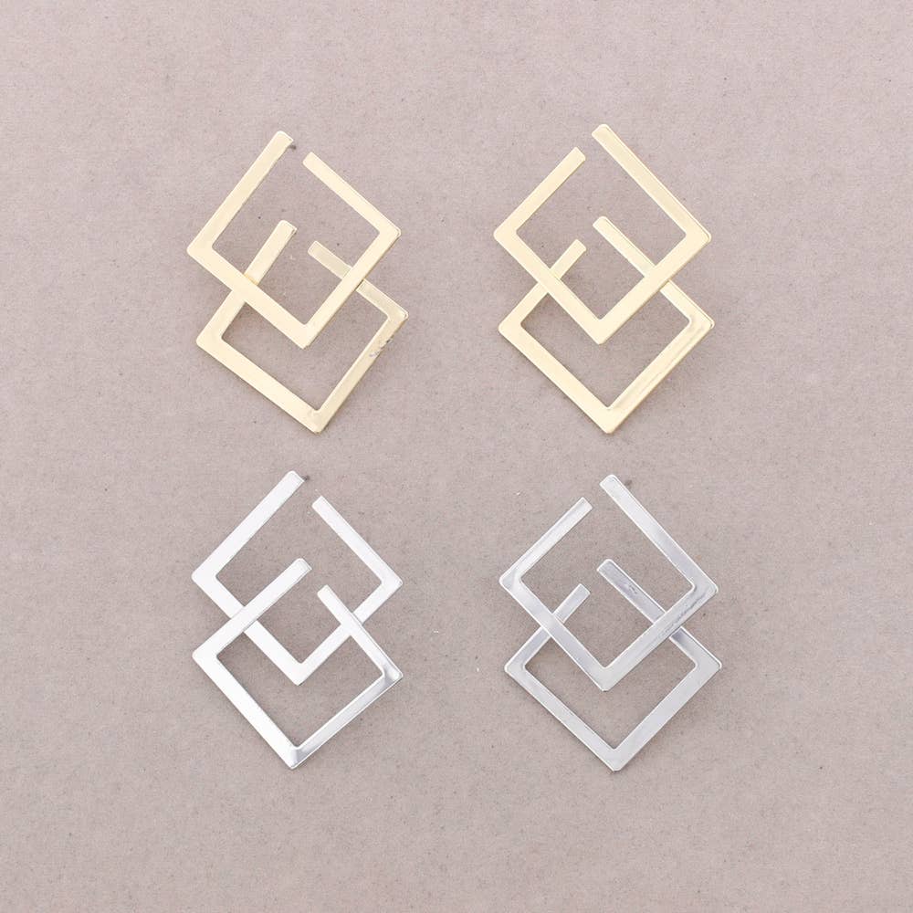 Pendientes Presion Doble Cuadrado Metal