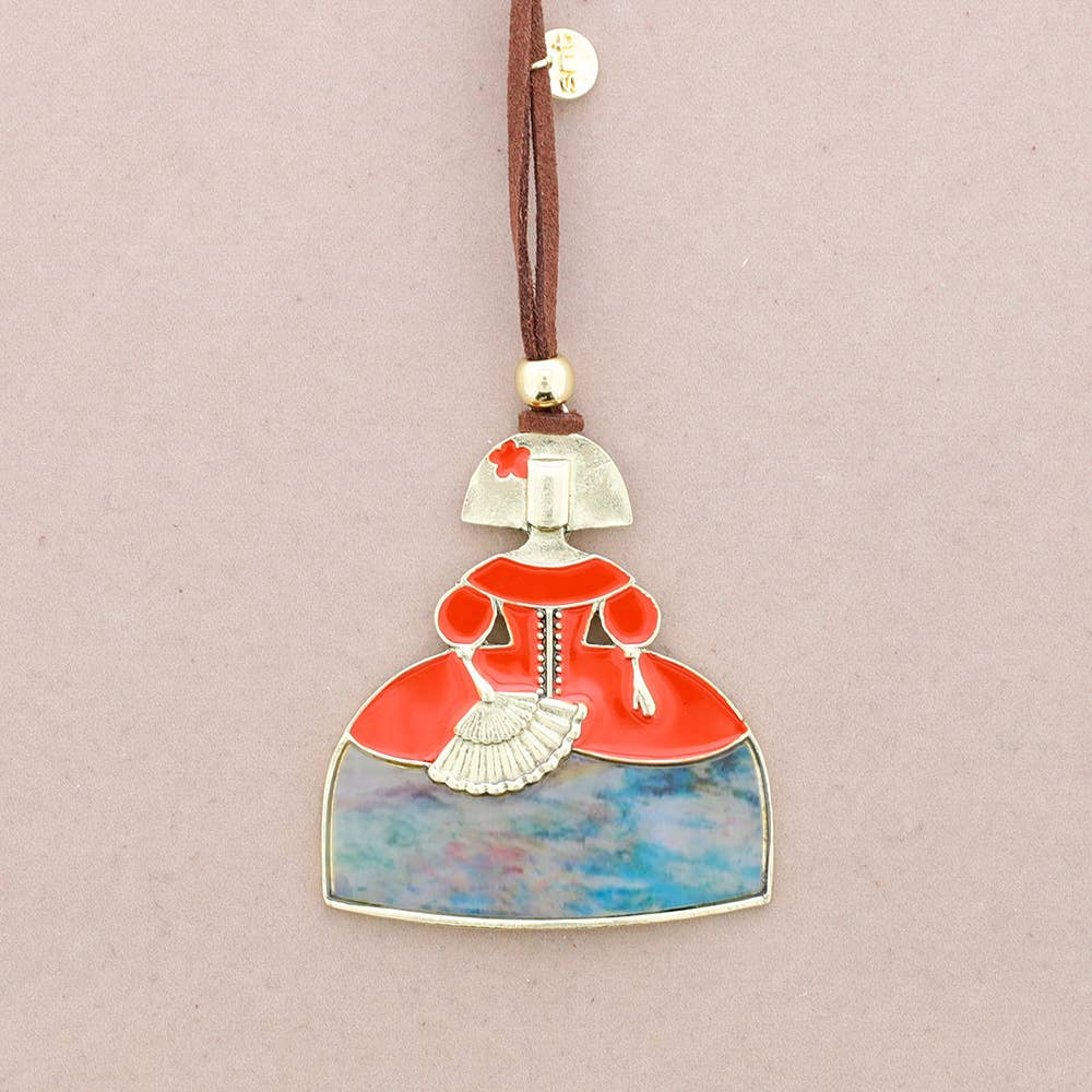 Collar Largo Colgante Menina Metal Esmalte