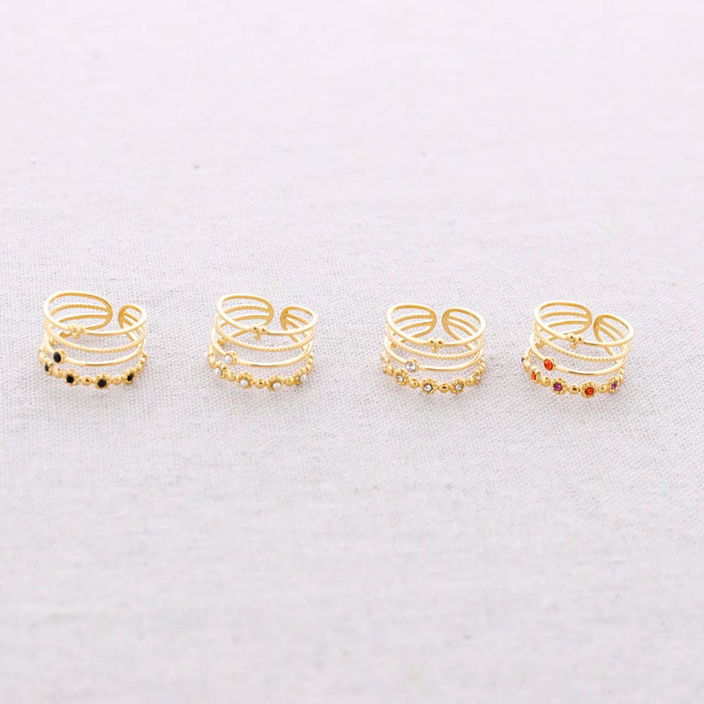 Anillo Acero cuatro Tiras Cuentas