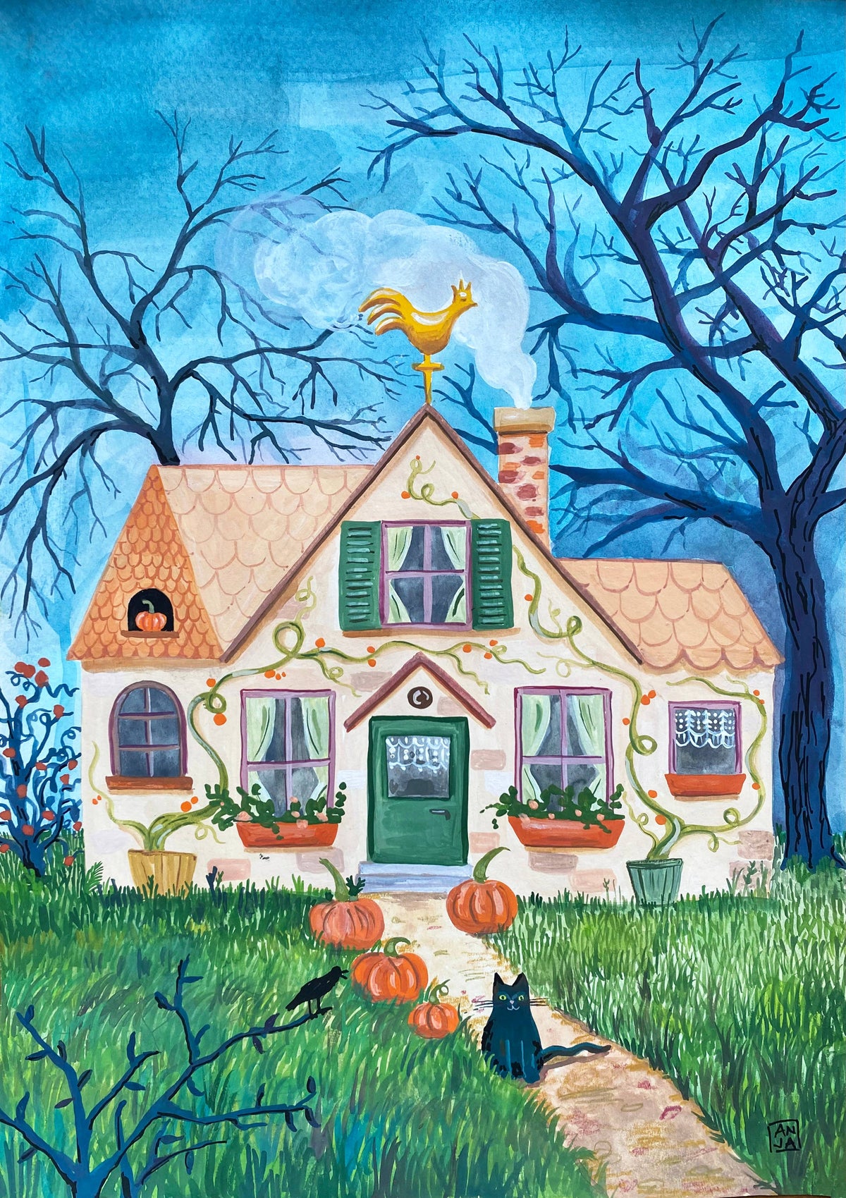 Postal - Cabaña de Halloween