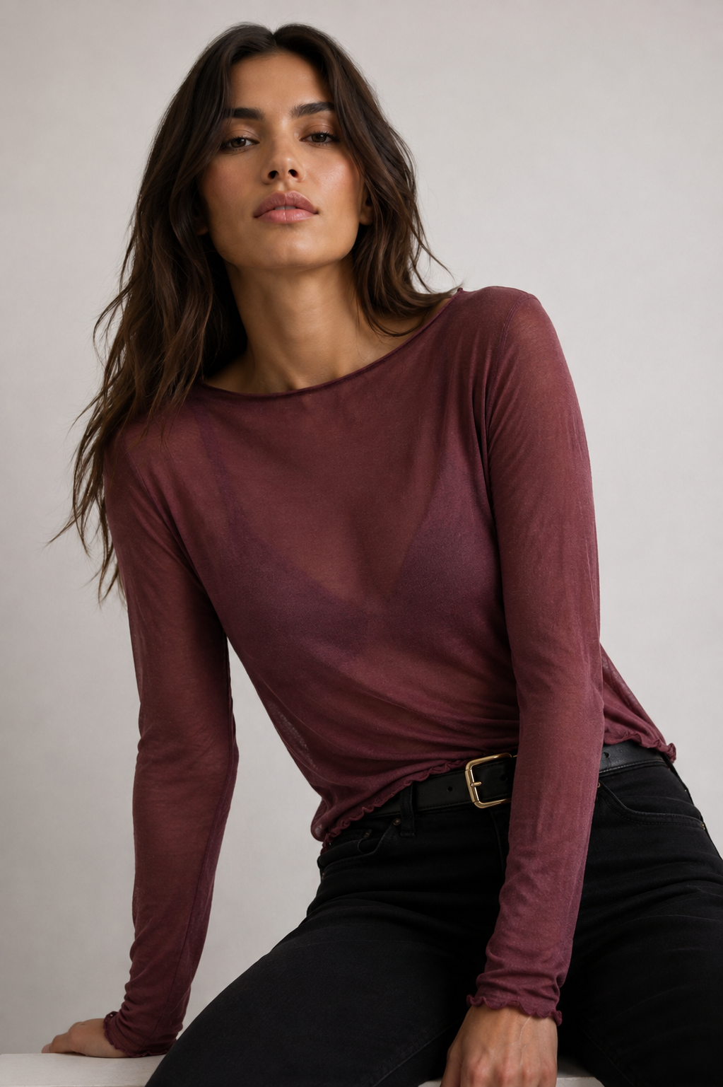 Jersey de punto fino con cuello barco talla regular
