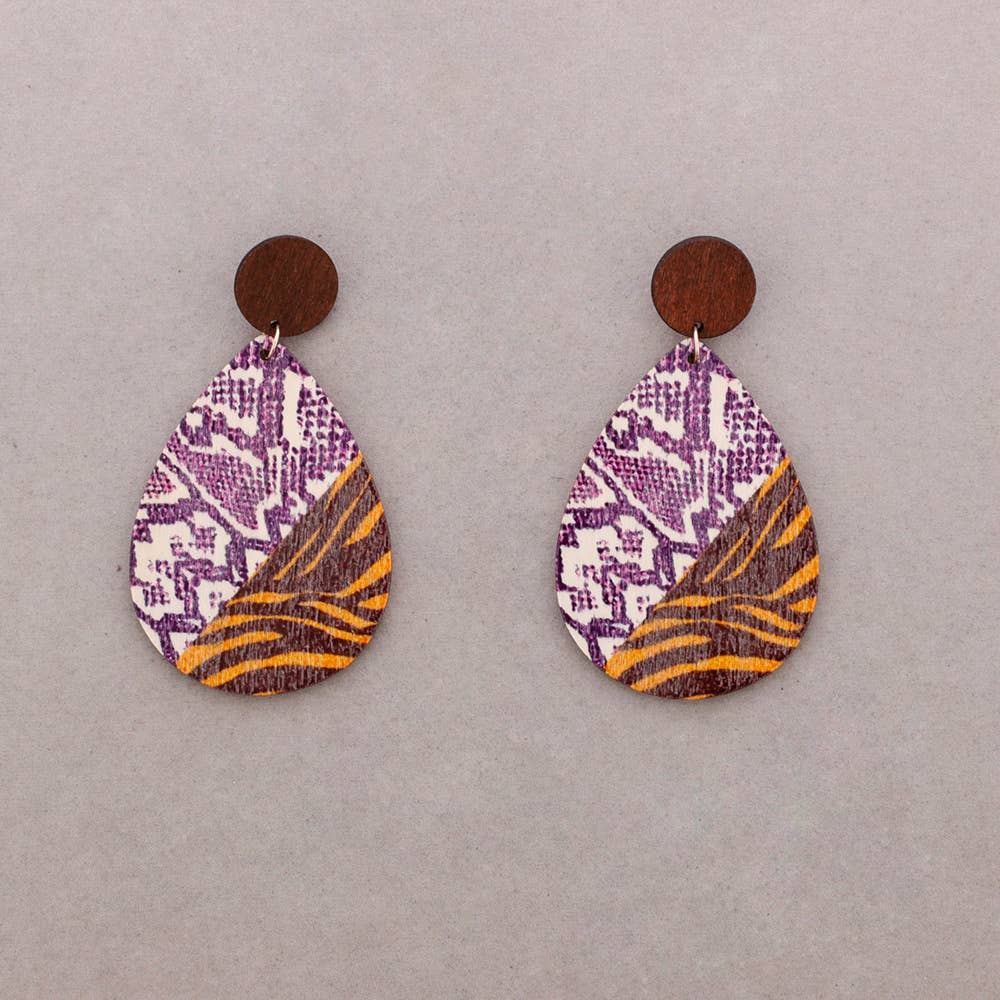 Pendientes Colgante Gota Madera Animal Print