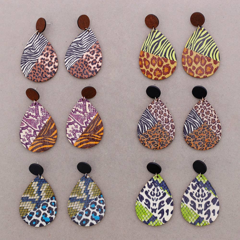Pendientes Colgante Gota Madera Animal Print