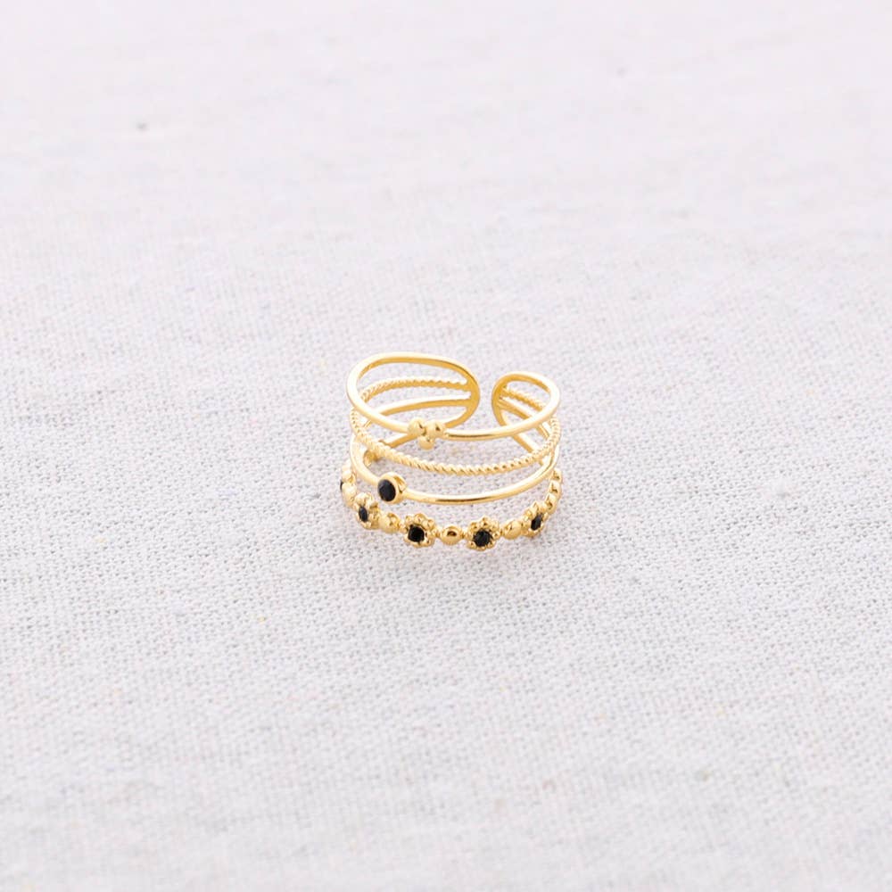 Anillo Acero cuatro Tiras Cuentas
