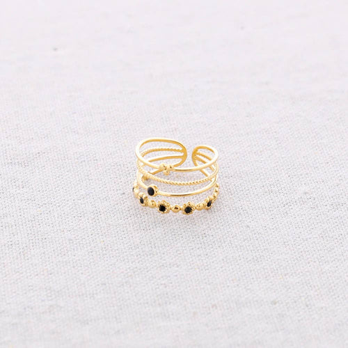 Anillo Acero cuatro Tiras Cuentas