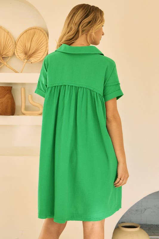 Minivestido liso con cuello en V