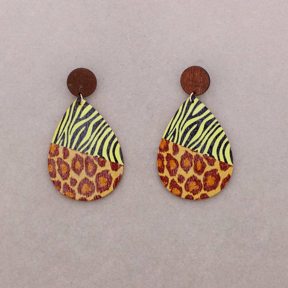 Pendientes Colgante Gota Madera Animal Print