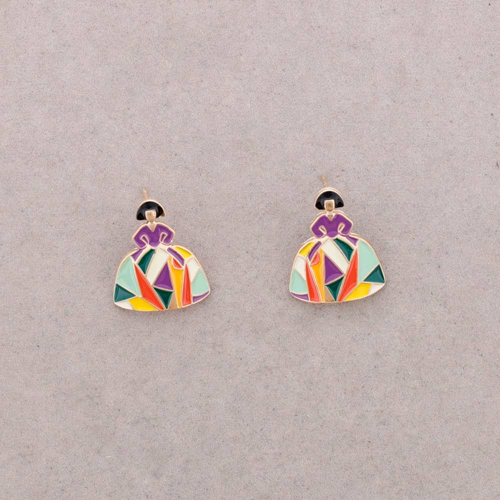 Pendientes Presion Menina Metal Esmalte geométrico