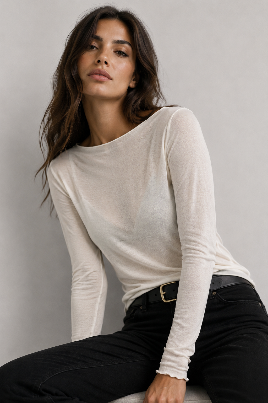Jersey de punto fino con cuello barco talla regular