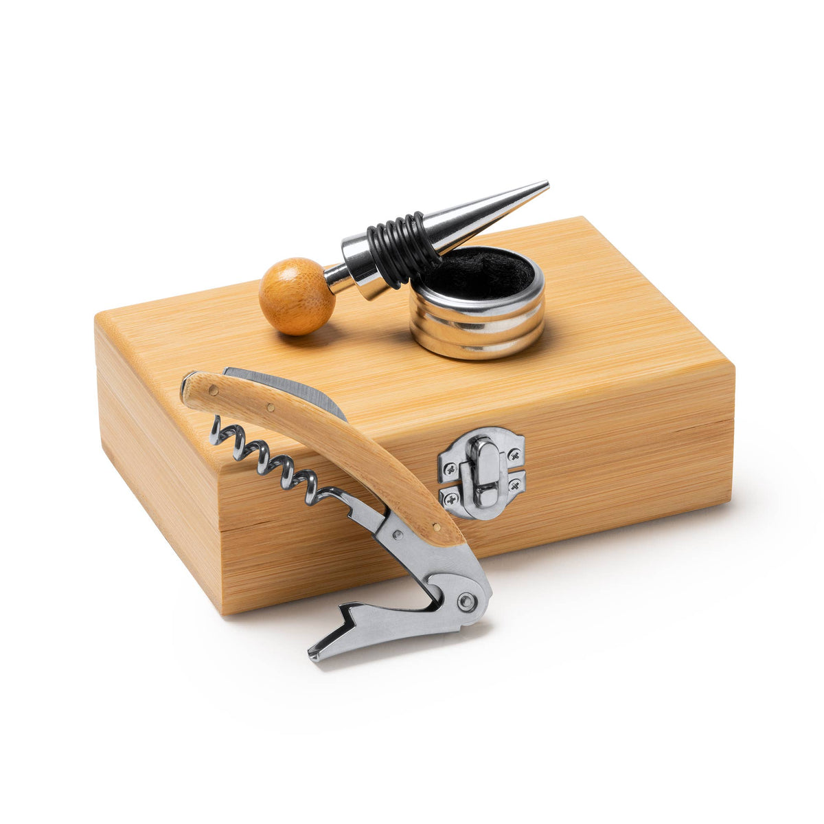 Set de 3 piezas de vino en caja de bambu