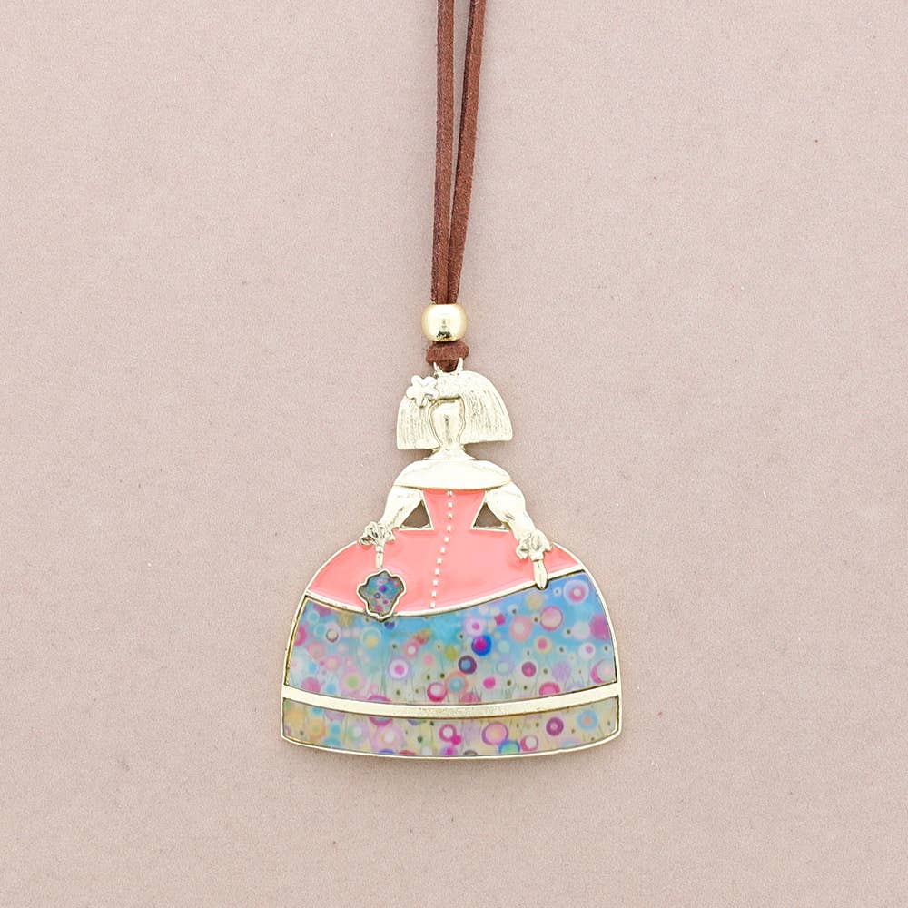 Collar Largo Colgante Menina Metal Esmalte