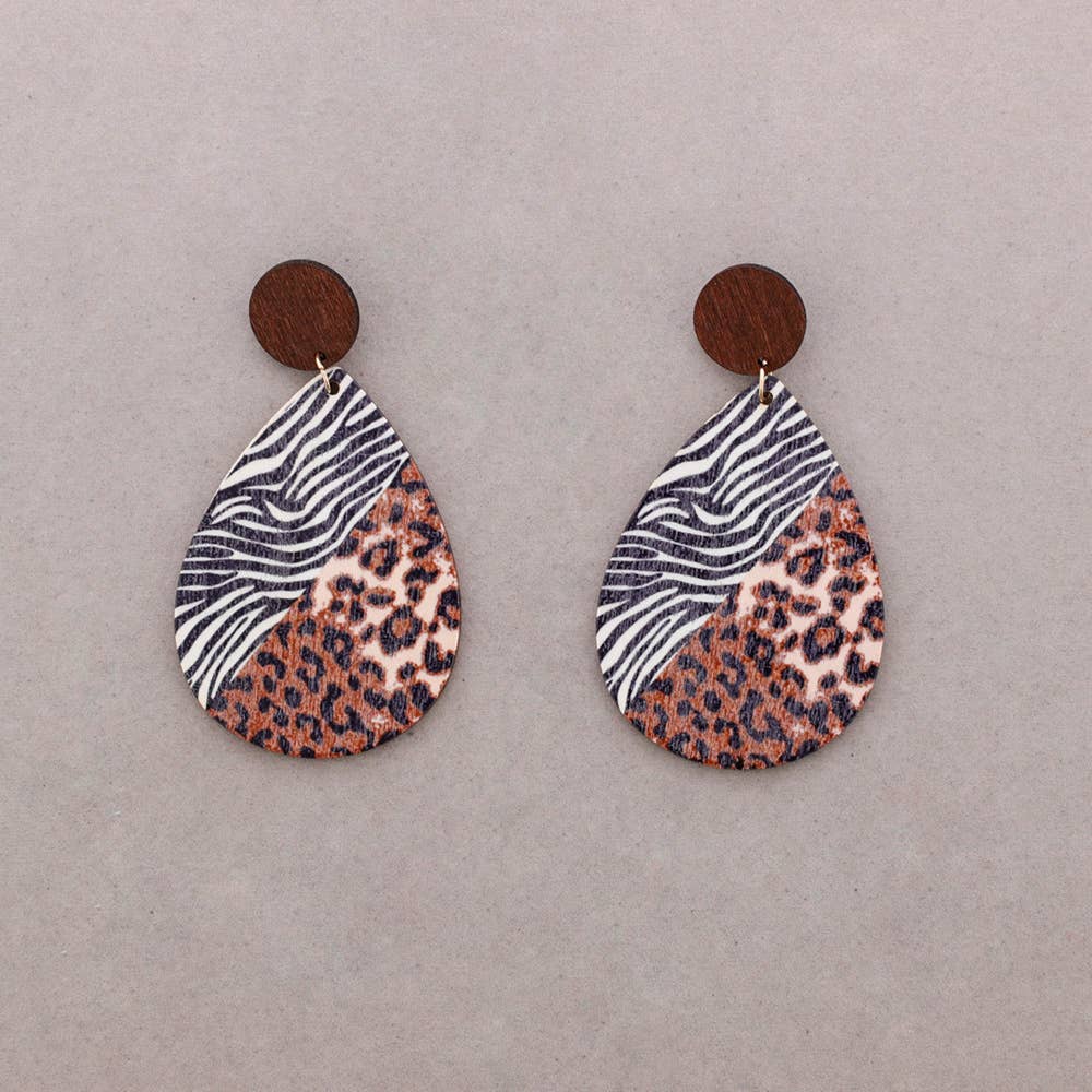 Pendientes Colgante Gota Madera Animal Print