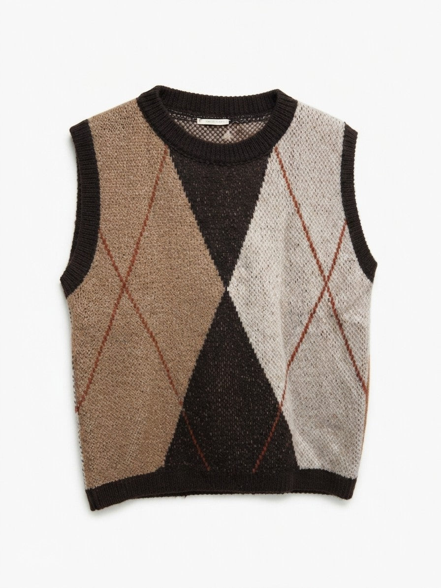 Chaleco de Punto Jacquard Patrón Clásico de Rombos Argyle. - Foto