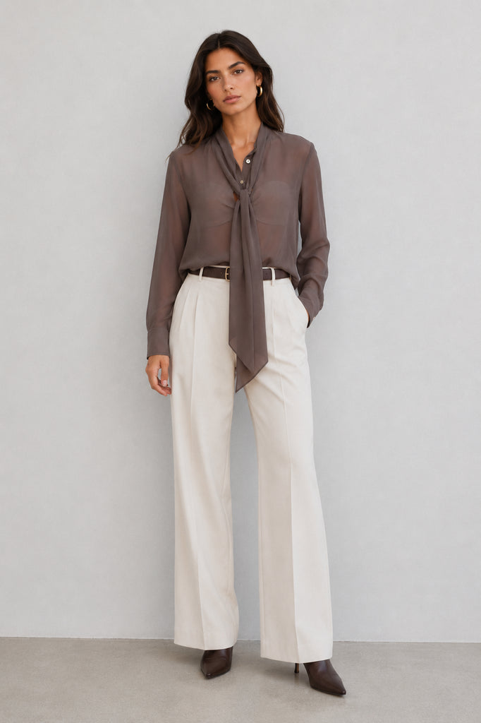 Blusa Unicolor Lazada Gasa Con Corbata Bufanda - Foto